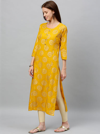 Rayon Gold Print Straight Kurta