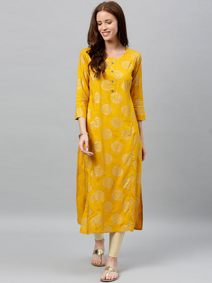 Rayon Gold Print Straight Kurta