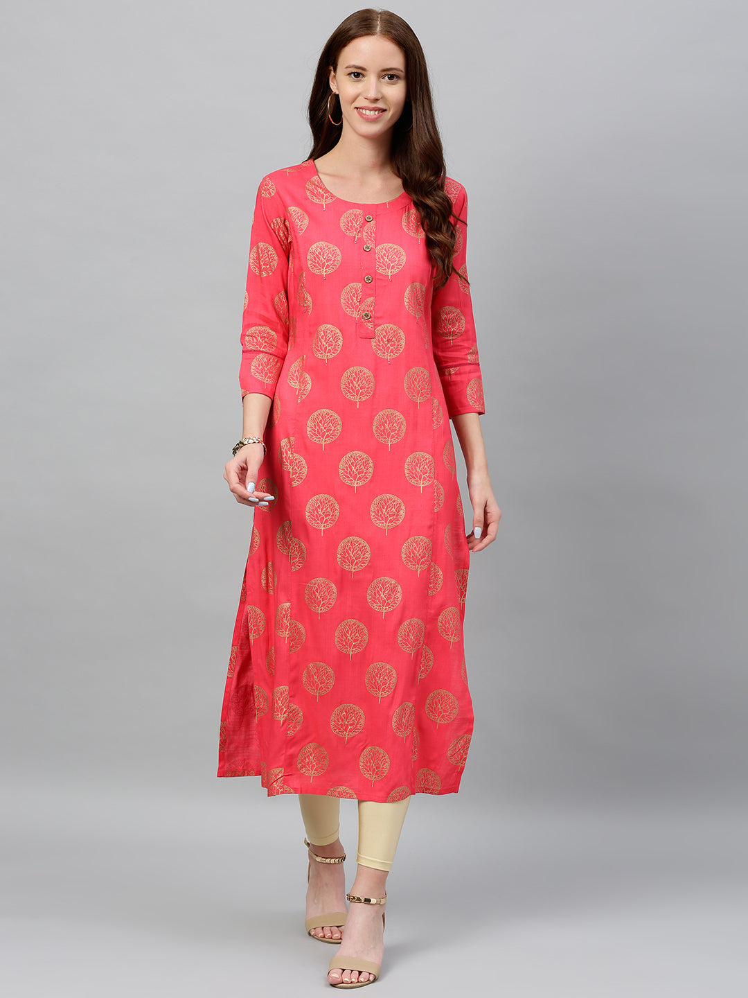 Rayon Gold Print Straight Kurta