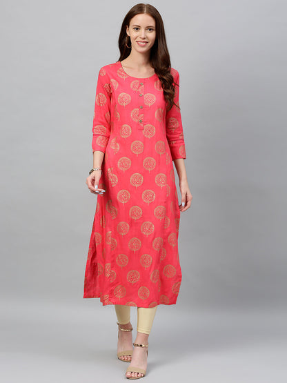 Rayon Gold Print Straight Kurta