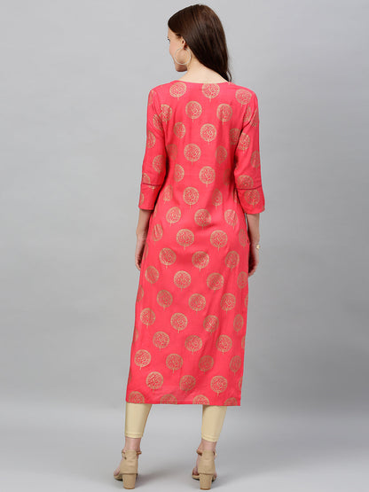 Rayon Gold Print Straight Kurta