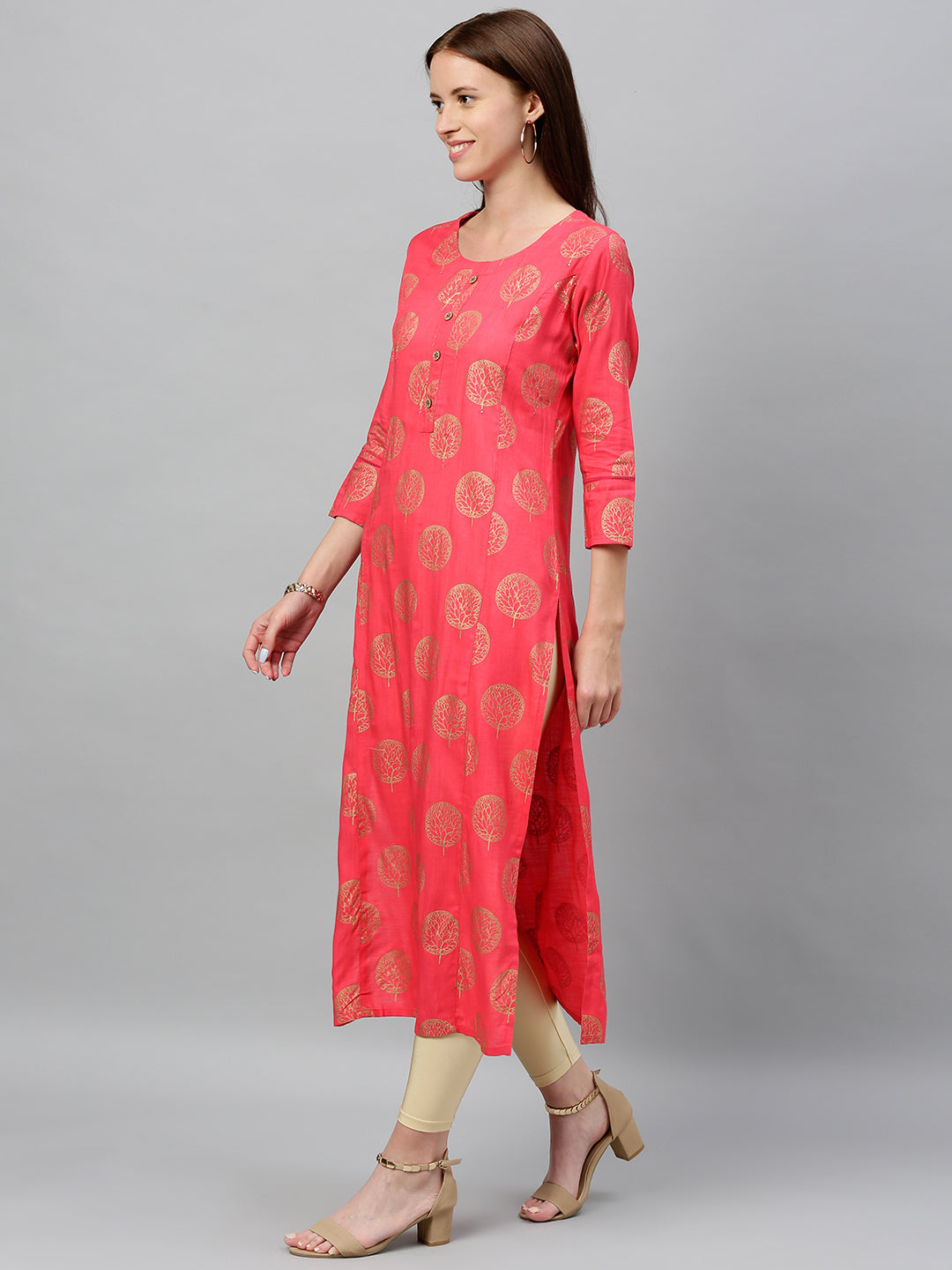 Rayon Gold Print Straight Kurta