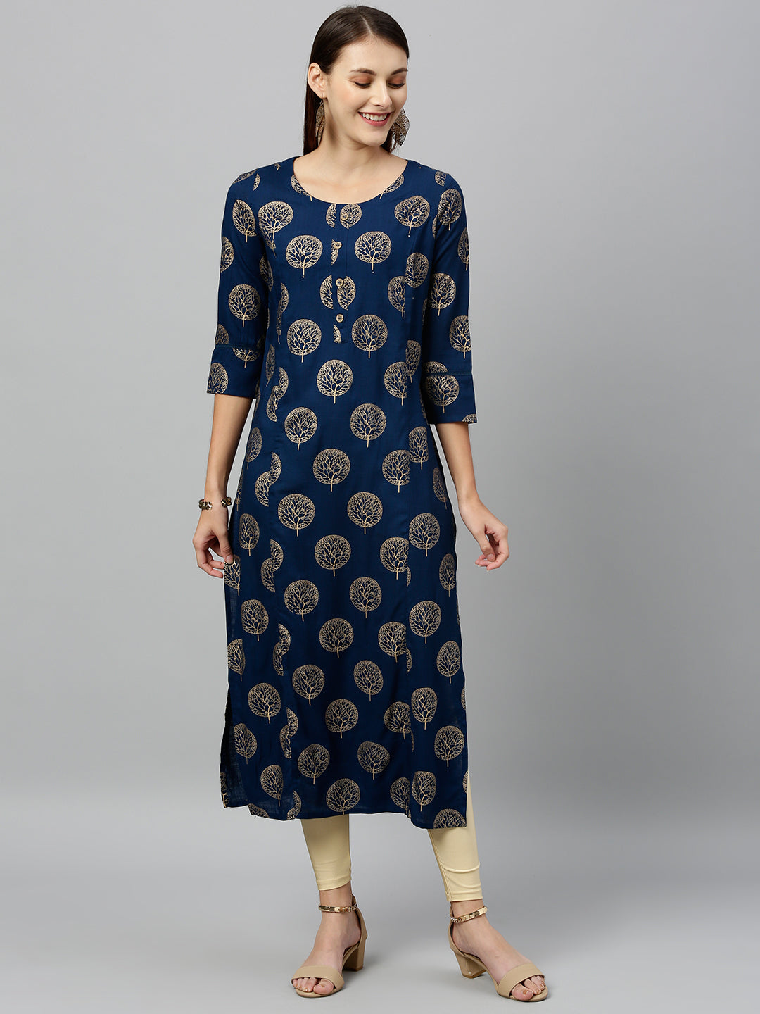 Rayon Gold Print Straight Kurta