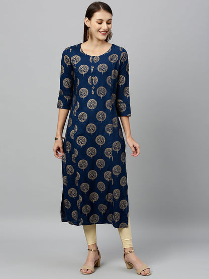 Rayon Gold Print Straight Kurta