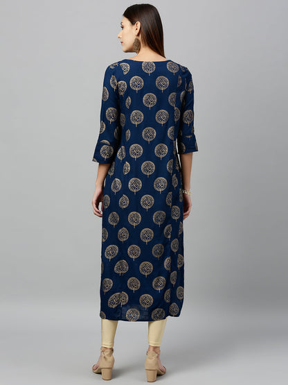 Rayon Gold Print Straight Kurta