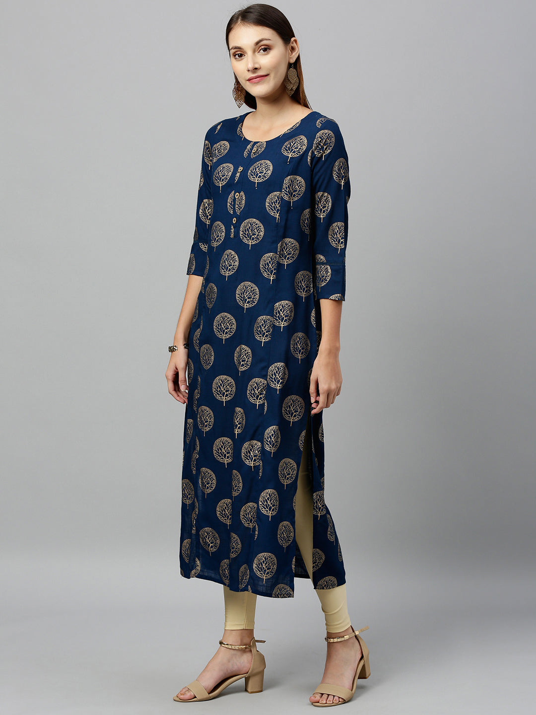 Rayon Gold Print Straight Kurta