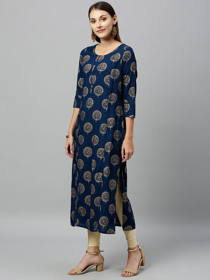 Rayon Gold Print Straight Kurta