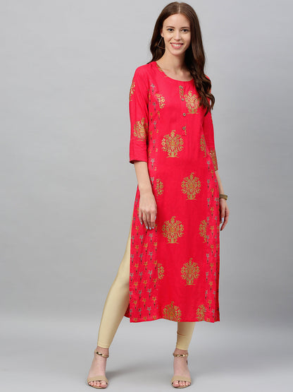 Rayon Buta Print Straight Kurta