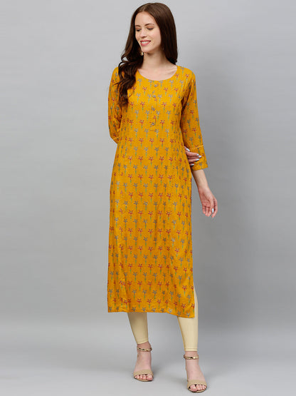 Rayon Floral Print Straight Kurta