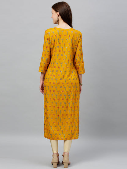 Rayon Floral Print Straight Kurta