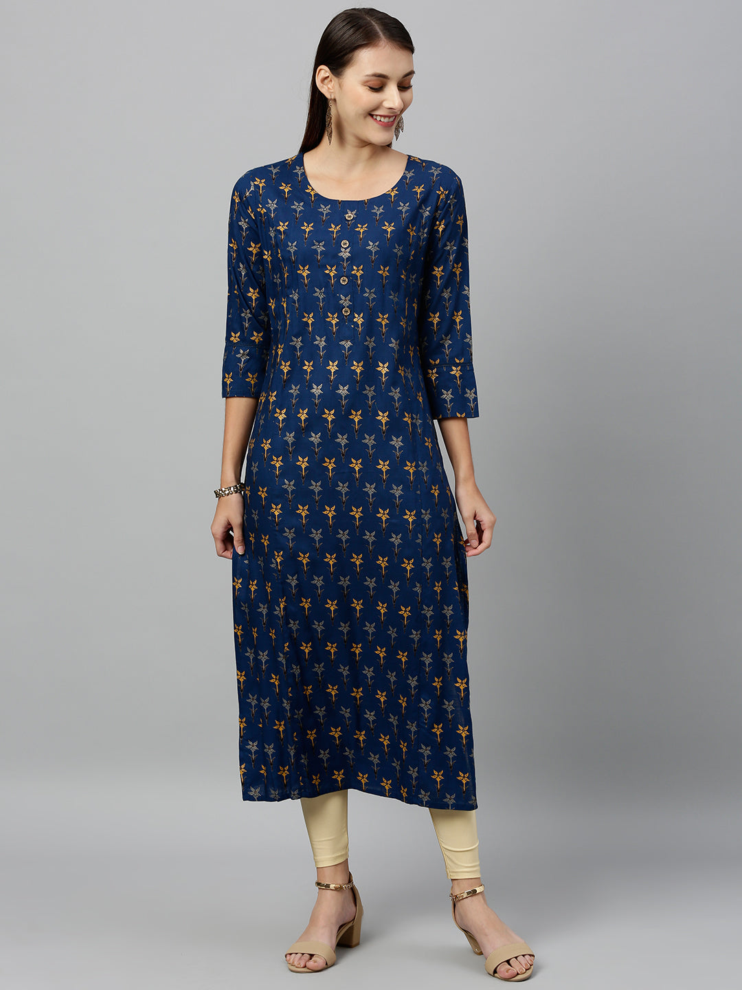 Rayon Floral Print Straight Kurta