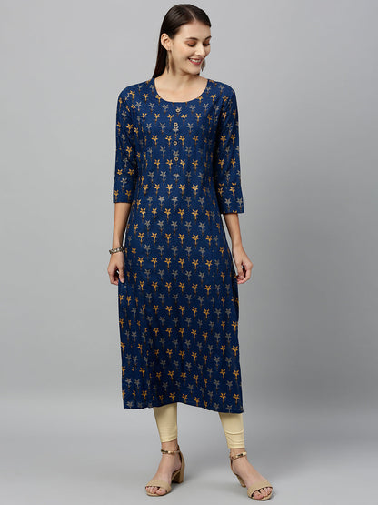 Rayon Floral Print Straight Kurta