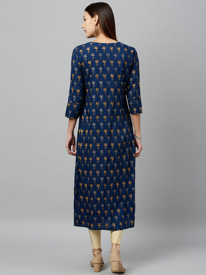 Rayon Floral Print Straight Kurta