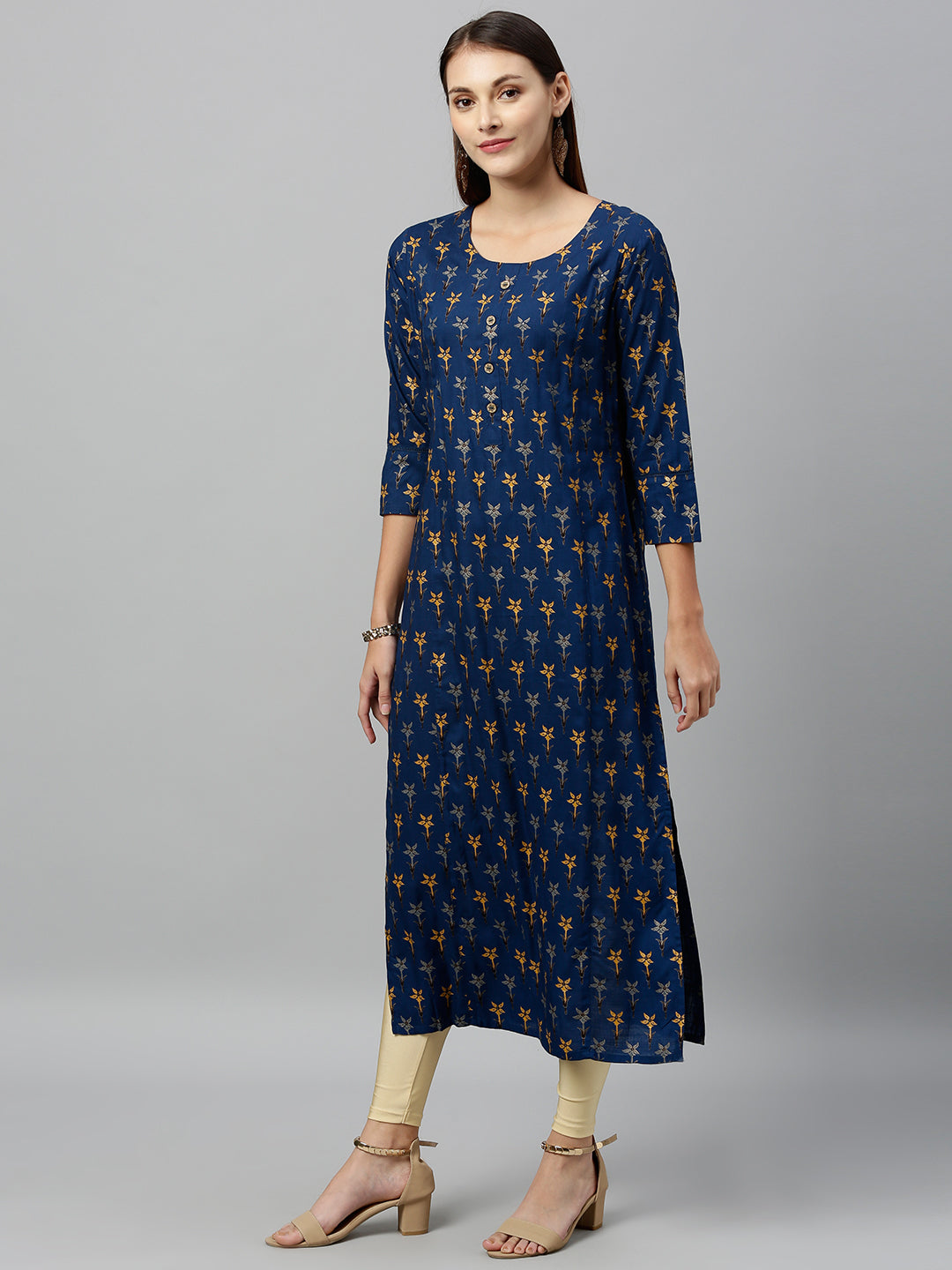 Rayon Floral Print Straight Kurta