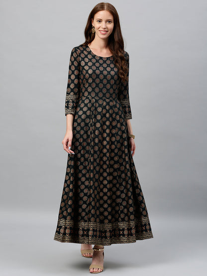 Rayon Gold Print Anarkali Kurta