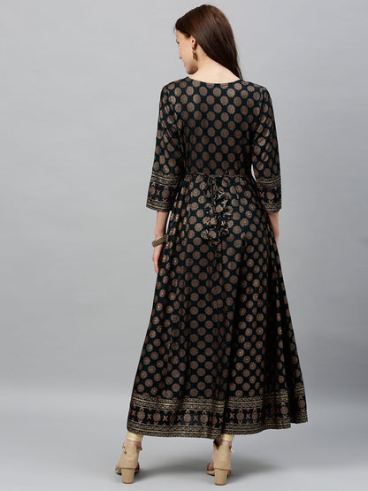 Rayon Gold Print Anarkali Kurta