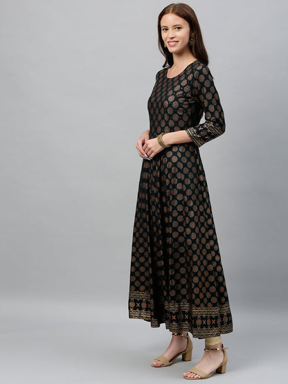 Rayon Gold Print Anarkali Kurta