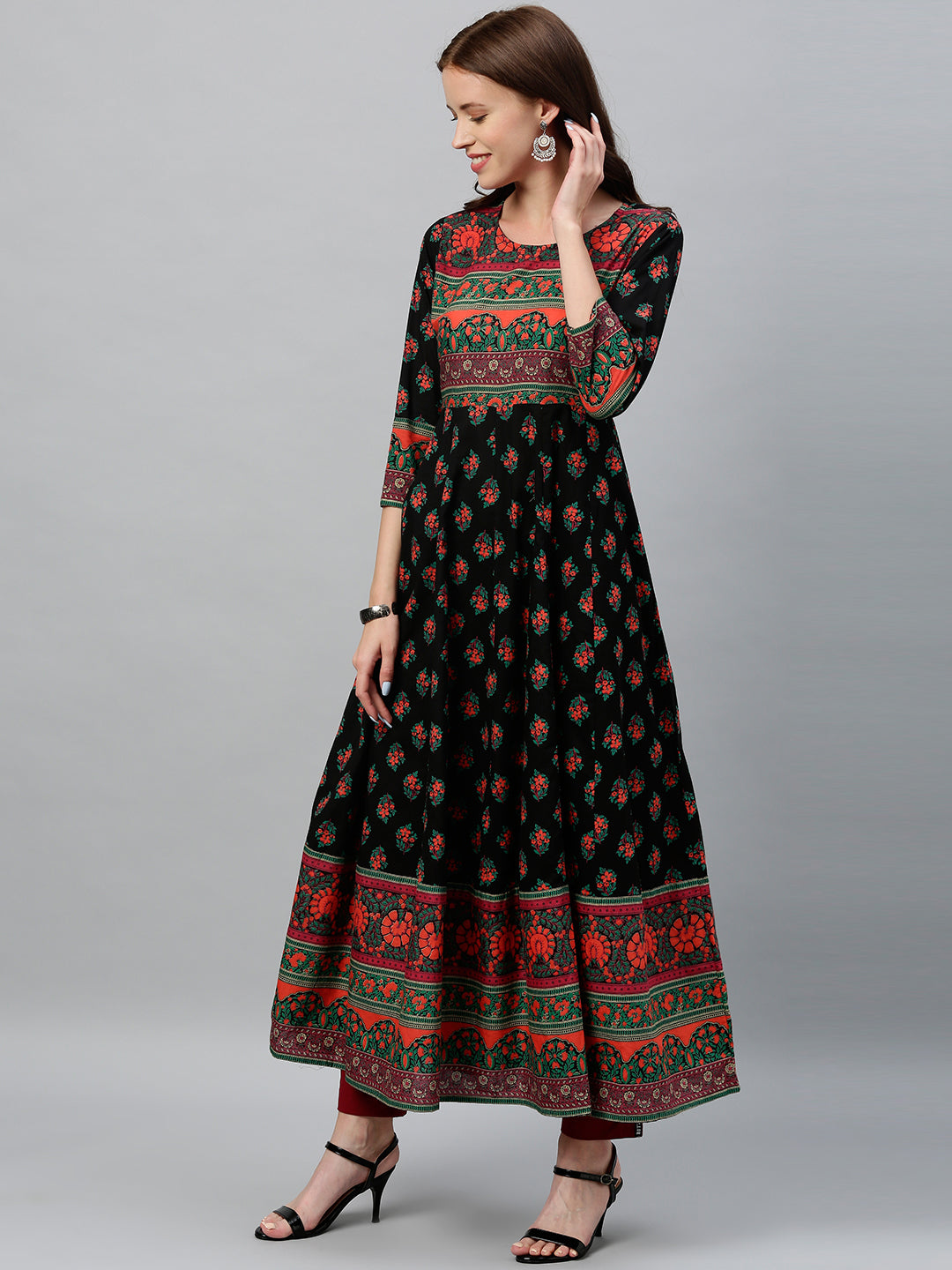 Cotton Floral Print Anarkali Kurta