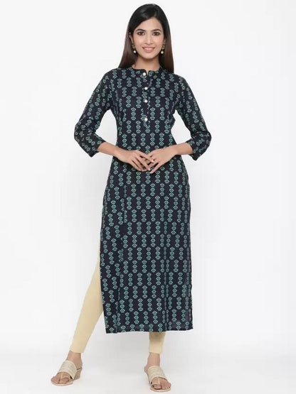 Rayon Straight Kurti (Navy Blue)