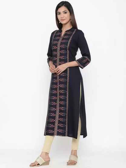 Rayon Straight Kurti (Navy Blue)