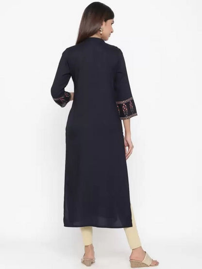 Rayon Straight Kurti (Navy Blue)