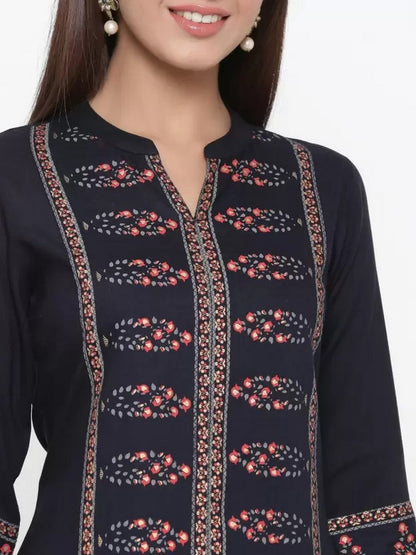 Rayon Straight Kurti (Navy Blue)