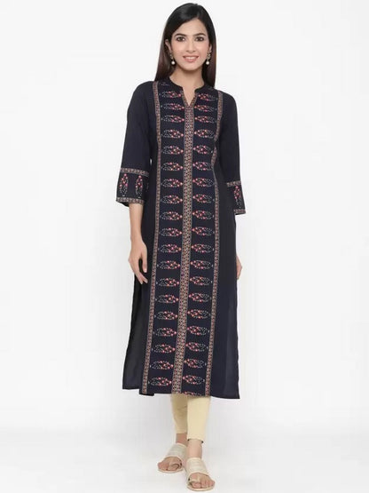 Rayon Straight Kurti (Navy Blue)