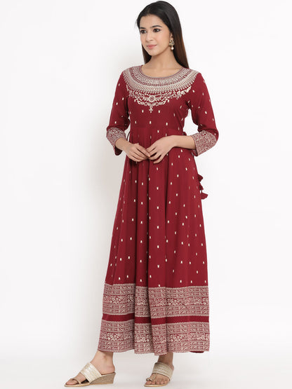 Rayon Floral Print Anarkali Kurta