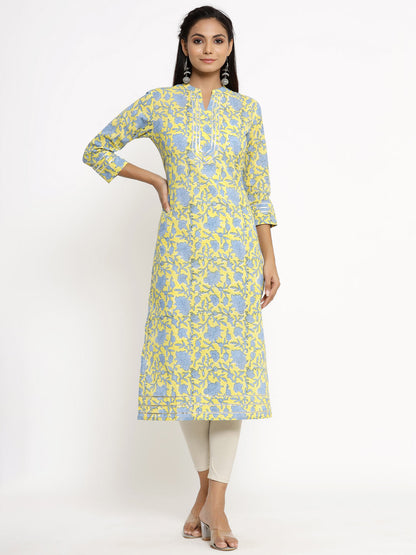 Cotton Floral Print Straight Kurta