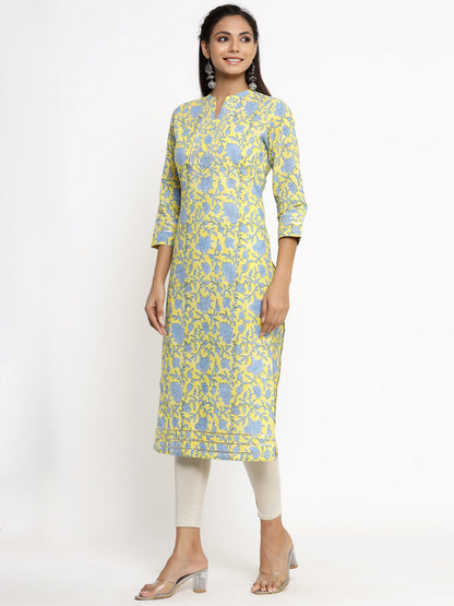 Cotton Floral Print Straight Kurta
