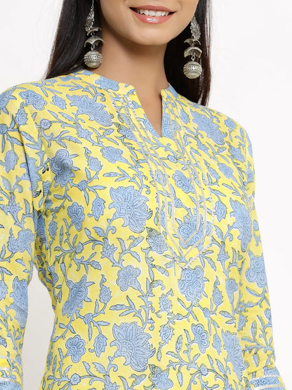 Cotton Floral Print Straight Kurta