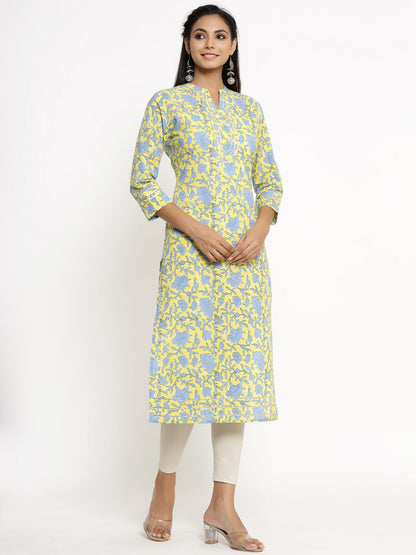 Cotton Floral Print Straight Kurta