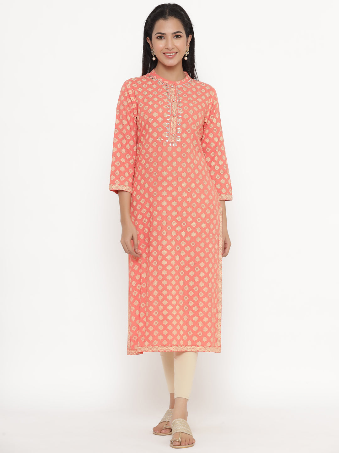 Rayon Block Print Straight Kurta
