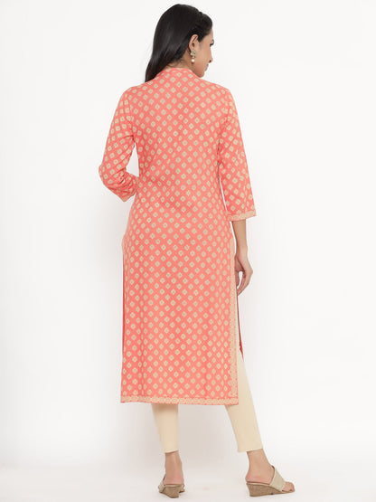 Rayon Block Print Straight Kurta