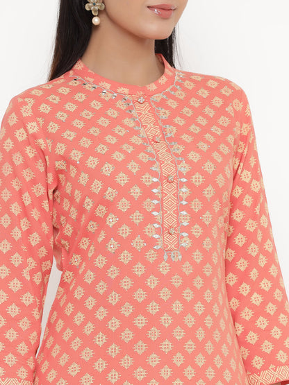 Rayon Block Print Straight Kurta