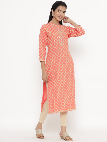 Rayon Block Print Straight Kurta