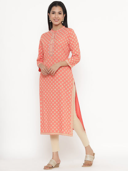 Rayon Block Print Straight Kurta