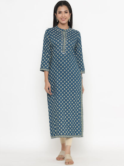Rayon Block Print Straight Kurta