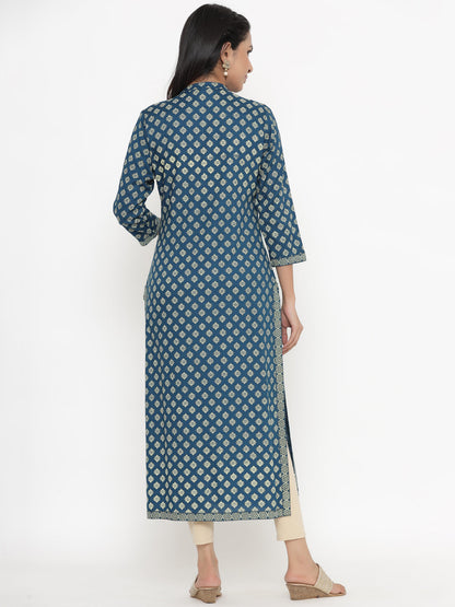 Rayon Block Print Straight Kurta