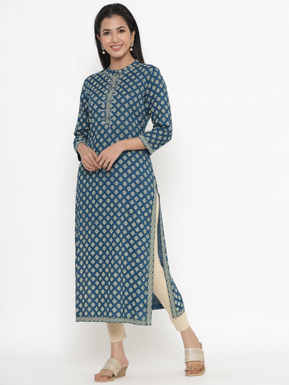 Rayon Block Print Straight Kurta