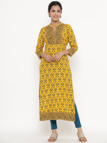 Rayon Floral Print Straight Kurta
