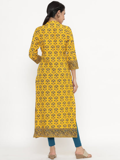 Rayon Floral Print Straight Kurta