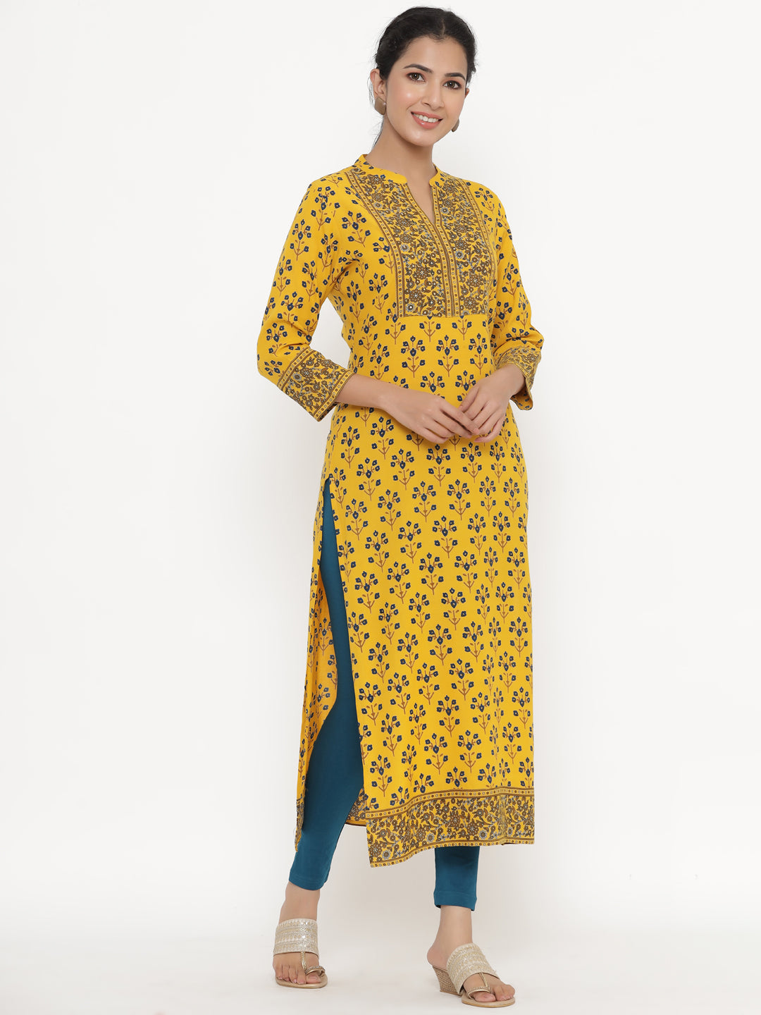 Rayon Floral Print Straight Kurta