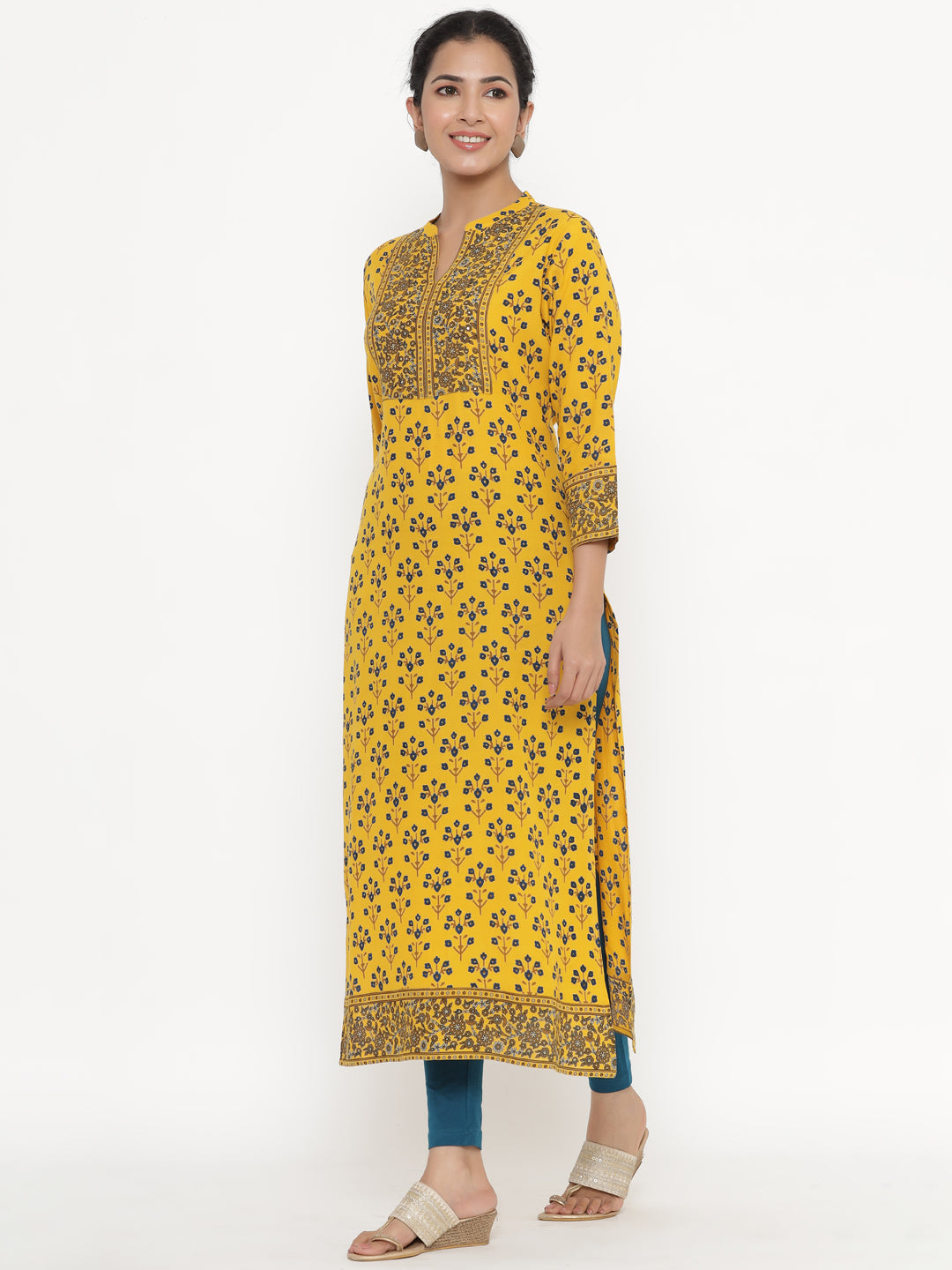 Rayon Floral Print Straight Kurta