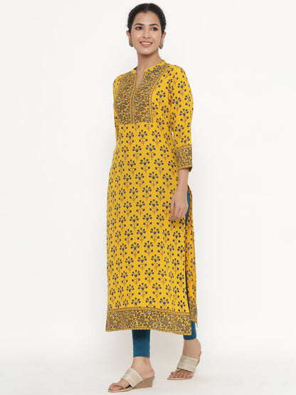 Rayon Floral Print Straight Kurta