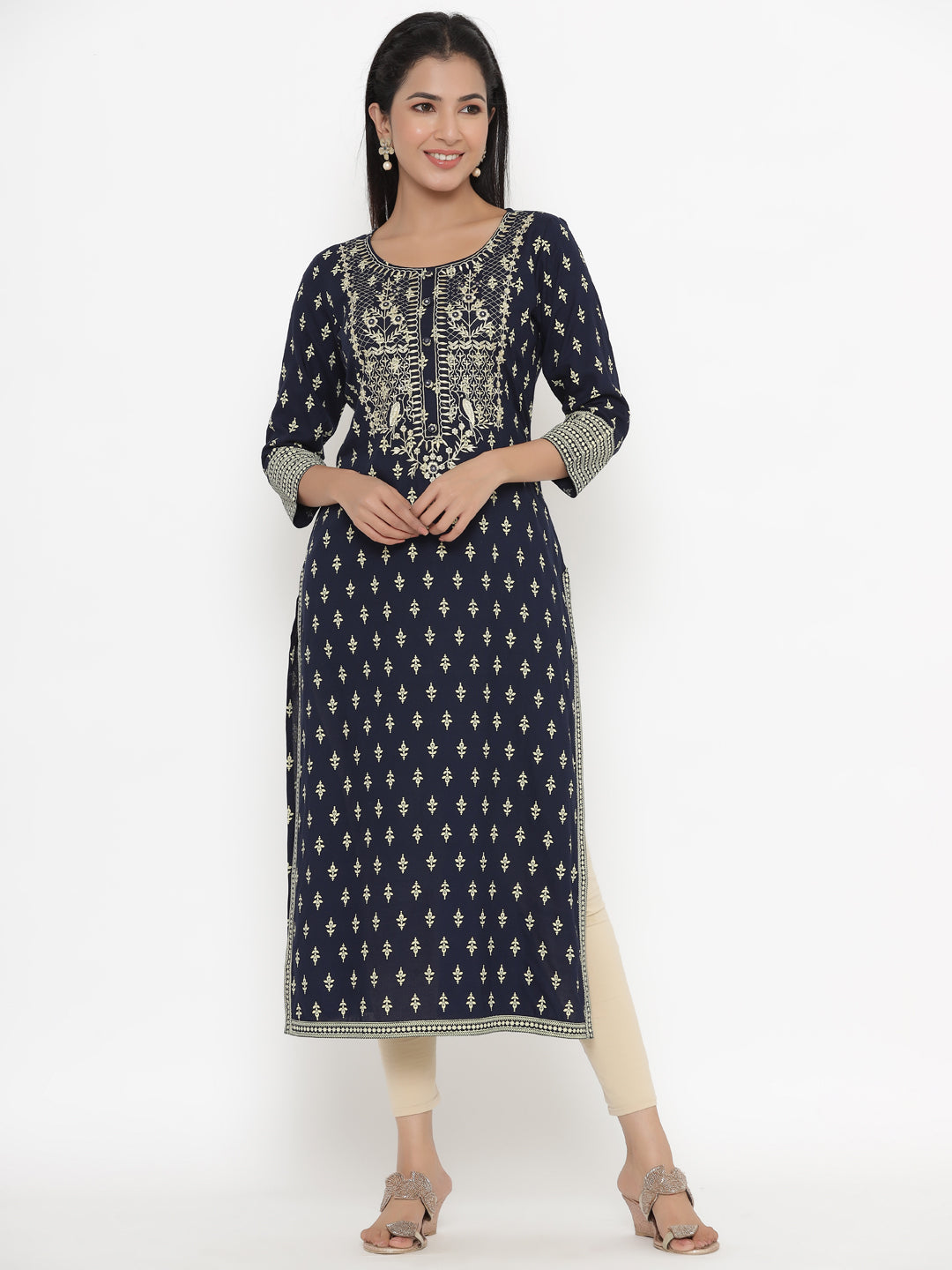 Rayon Block Print Straight Kurta