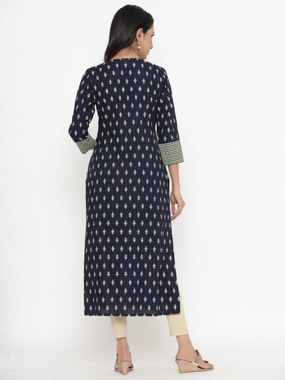 Rayon Block Print Straight Kurta