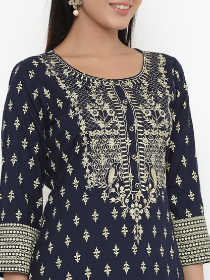 Rayon Block Print Straight Kurta