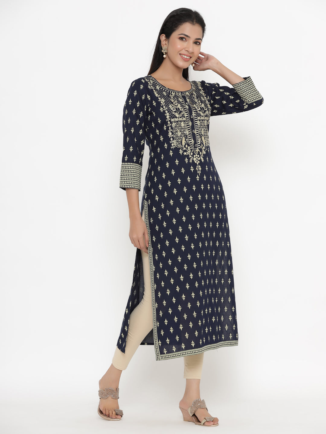 Rayon Block Print Straight Kurta