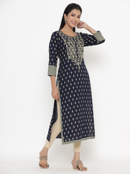 Rayon Block Print Straight Kurta
